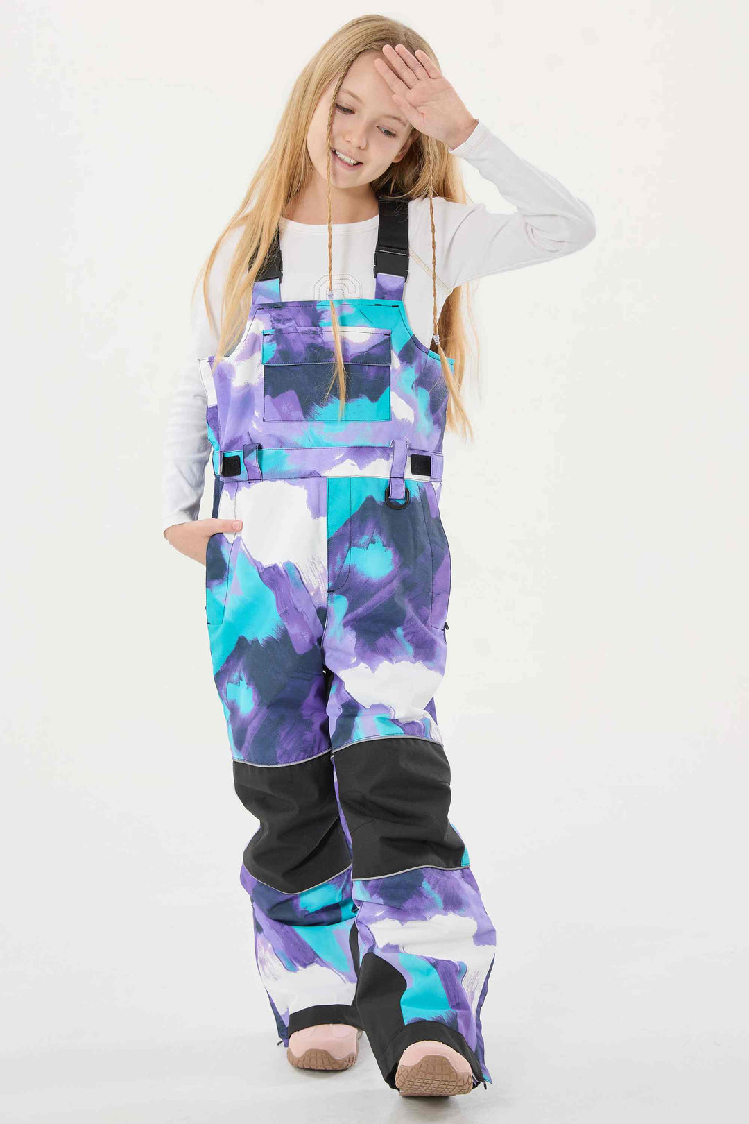 Lavendelfarbene reflektierende, strapazierfähige Arbeitskleidungs-Schneelatzhose für Mädchen 