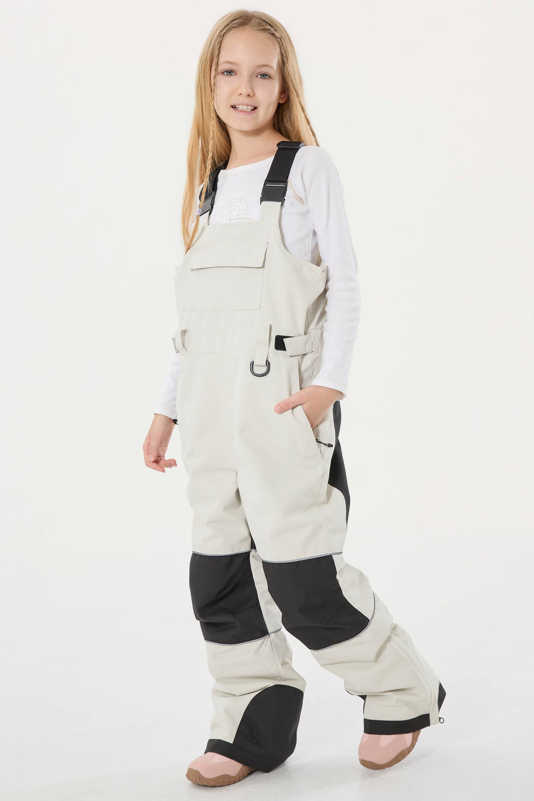 Lavendelfarbene reflektierende, strapazierfähige Arbeitskleidungs-Schneelatzhose für Mädchen 