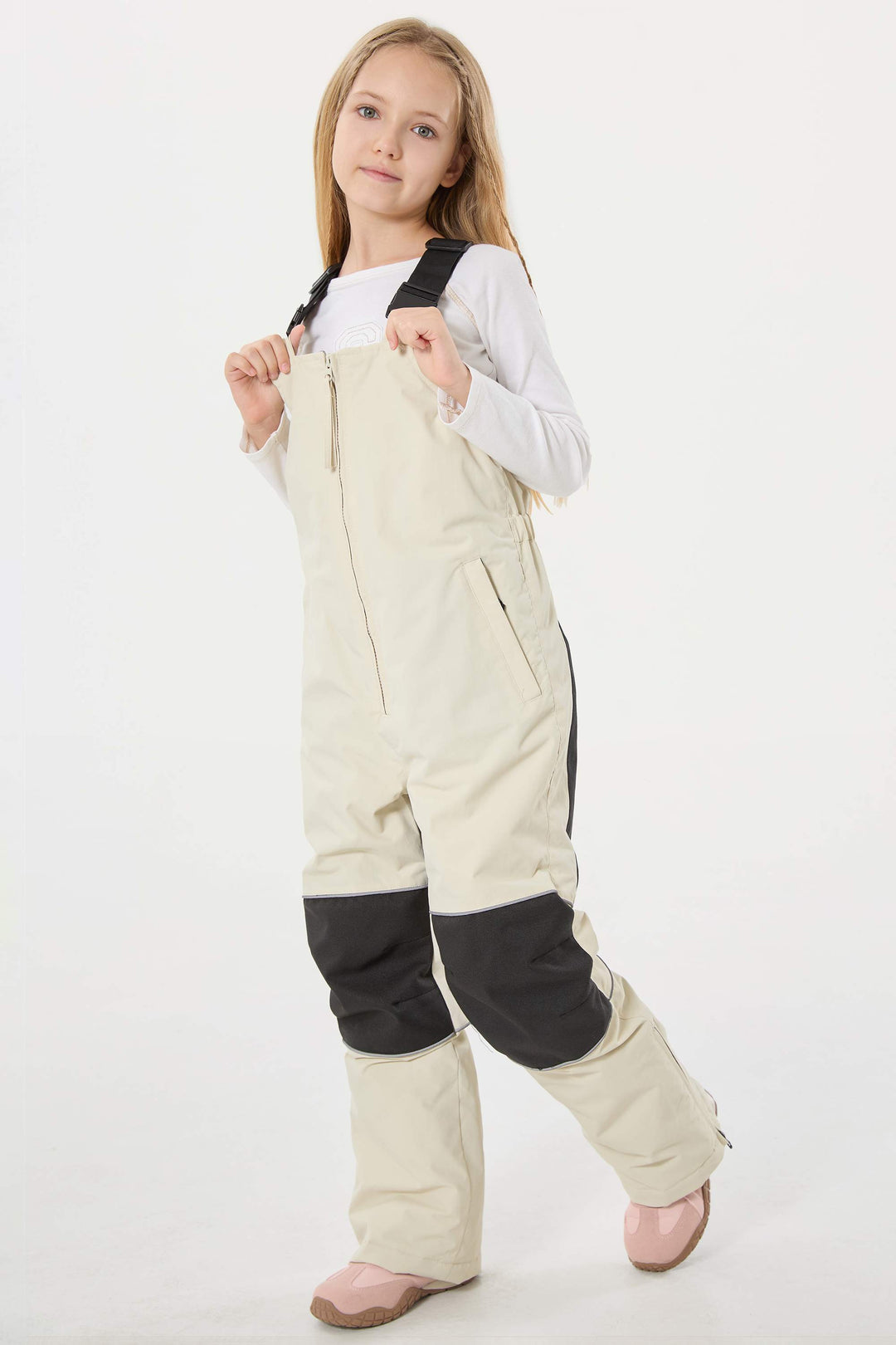 Wasserdichte, reflektierende und strapazierfähige Schneelatzhose für Mädchen in Off-White 