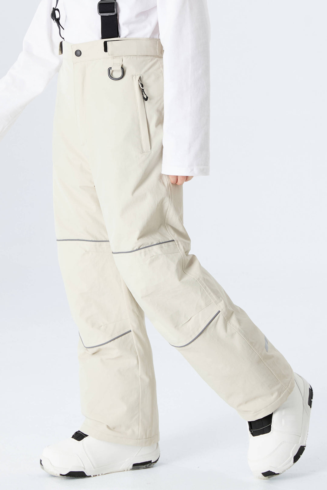 Boys' Off White Reflective Piping Insulated Snow Pants