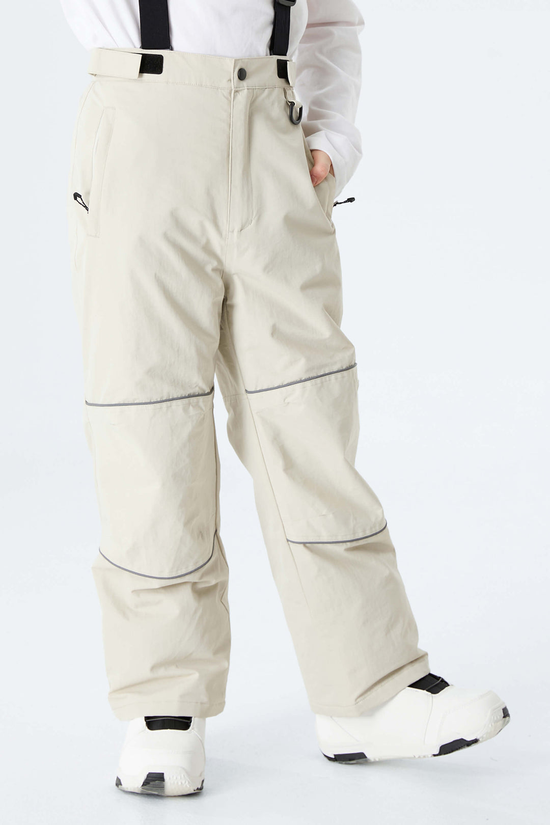 Boys' Off White Reflective Piping Insulated Snow Pants