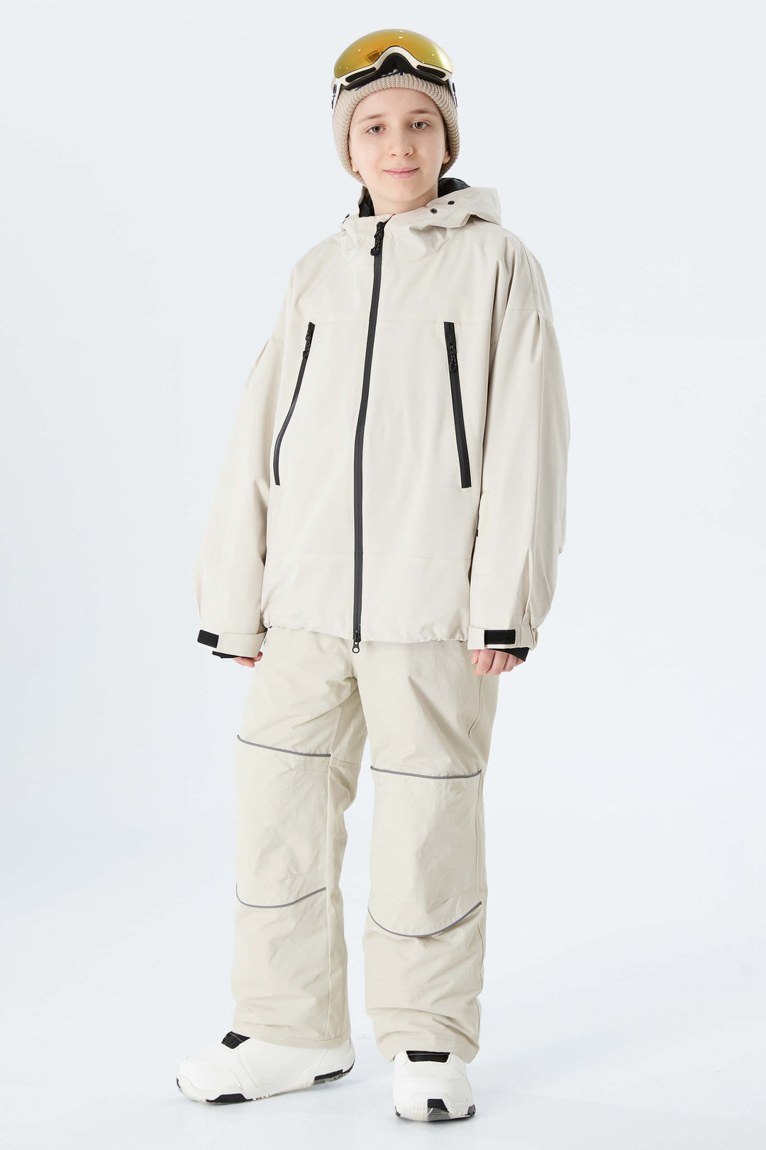 Boys' Off White Reflective Piping Insulated Snow Pants