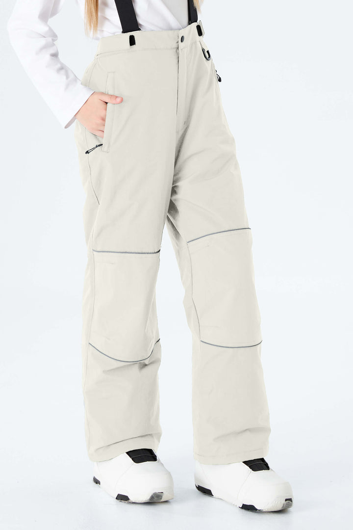 Girls' Black Reflective Piping Insulated Snow Pants