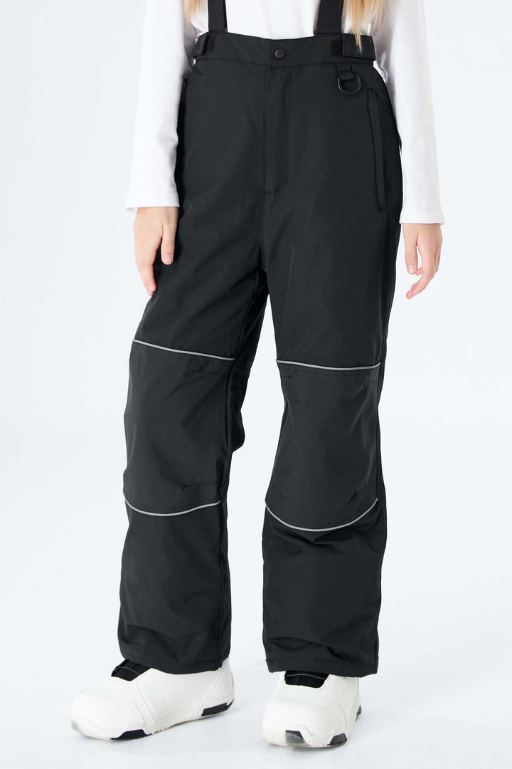 Girls' Black Reflective Piping Insulated Snow Pants