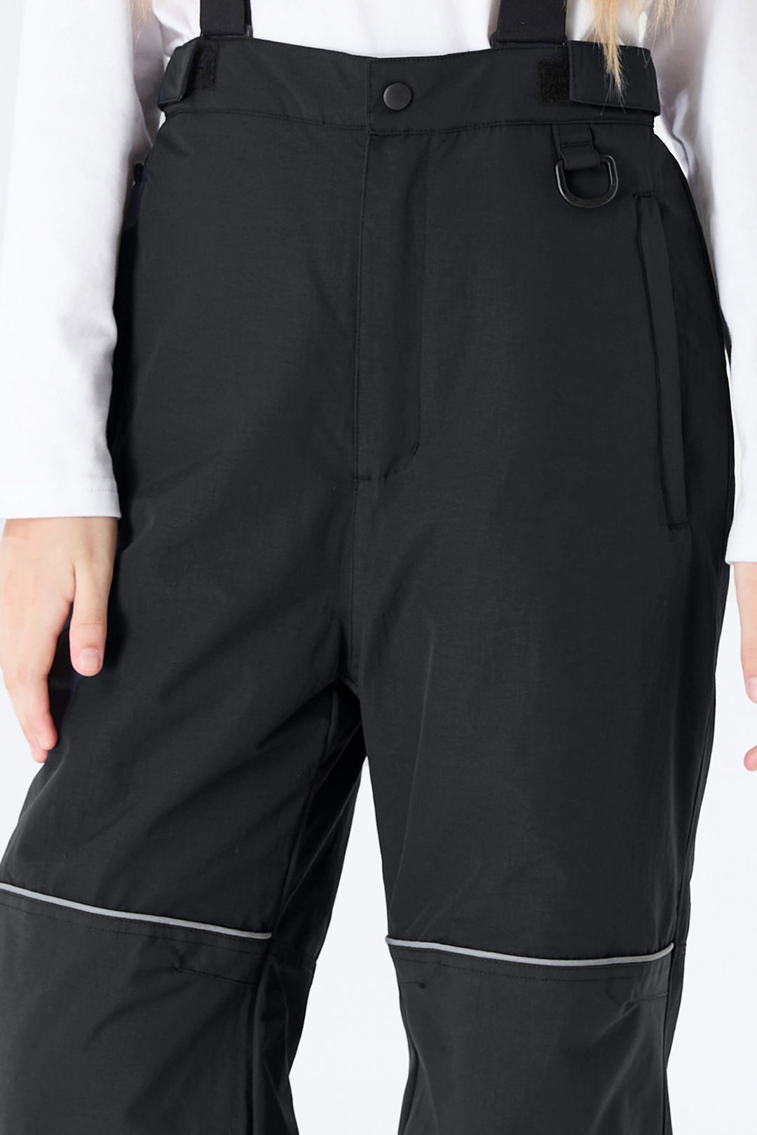 Girls' Black Reflective Piping Insulated Snow Pants
