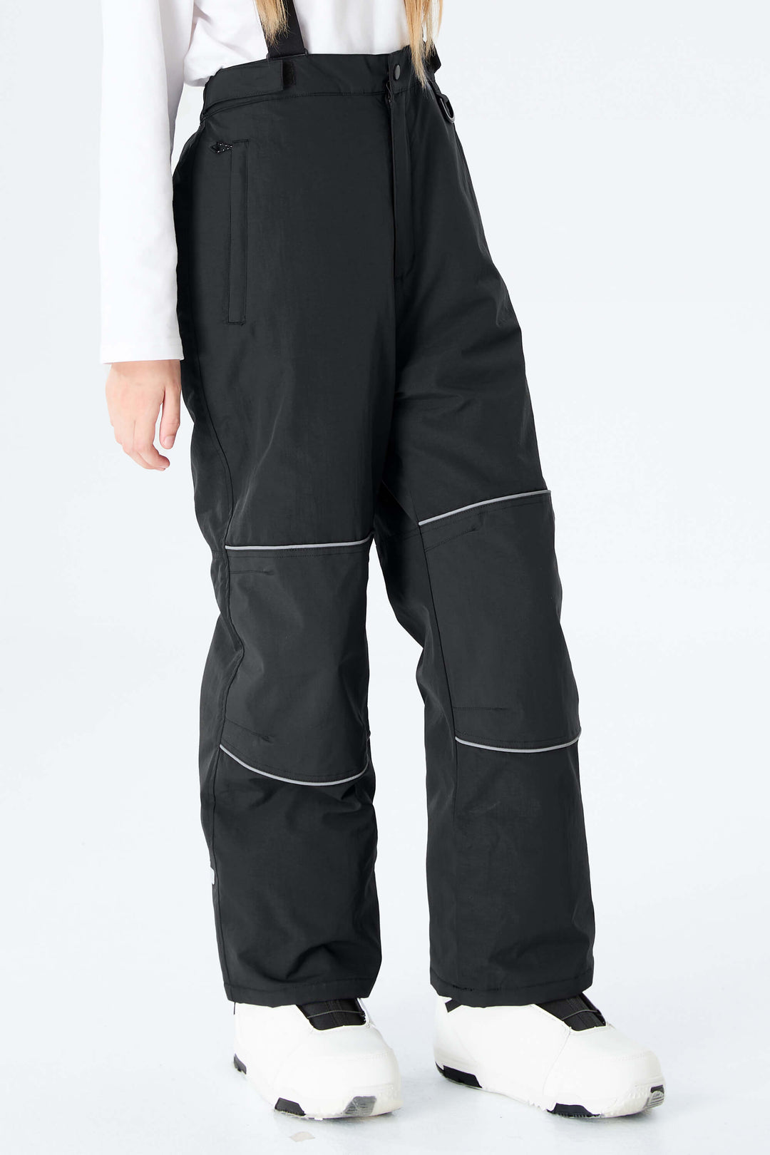 Girls' Black Reflective Piping Insulated Snow Pants