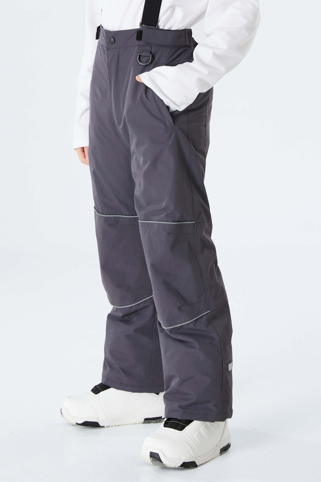 Boys' Off White Reflective Piping Insulated Snow Pants