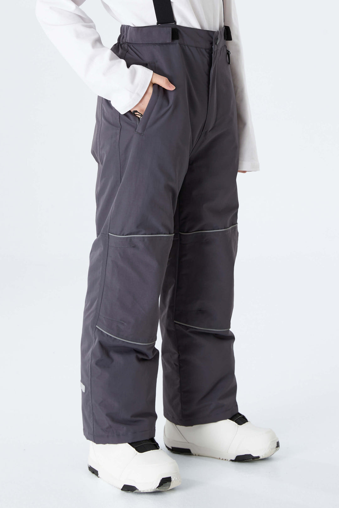 Boys' Off White Reflective Piping Insulated Snow Pants