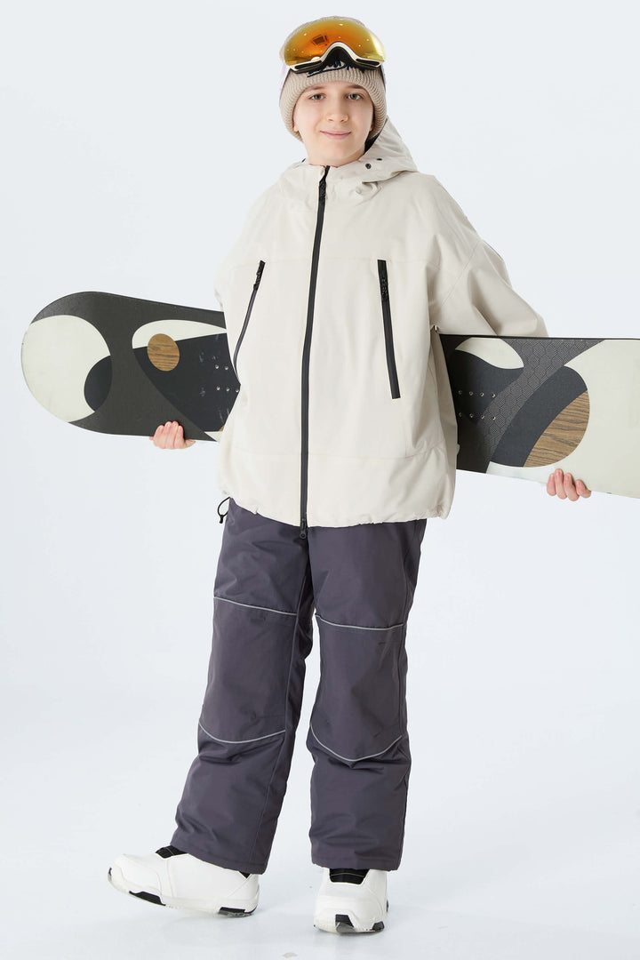 Boys' Off White Reflective Piping Insulated Snow Pants