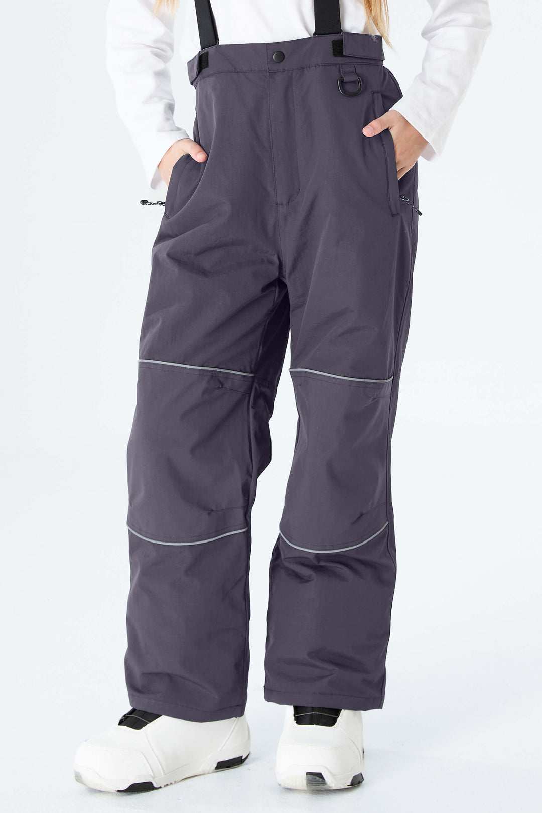 Girls' Black Reflective Piping Insulated Snow Pants