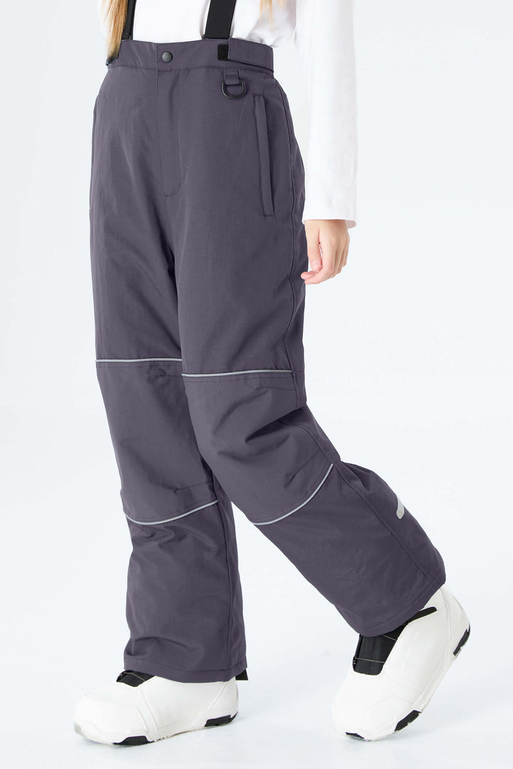 Girls' Black Reflective Piping Insulated Snow Pants