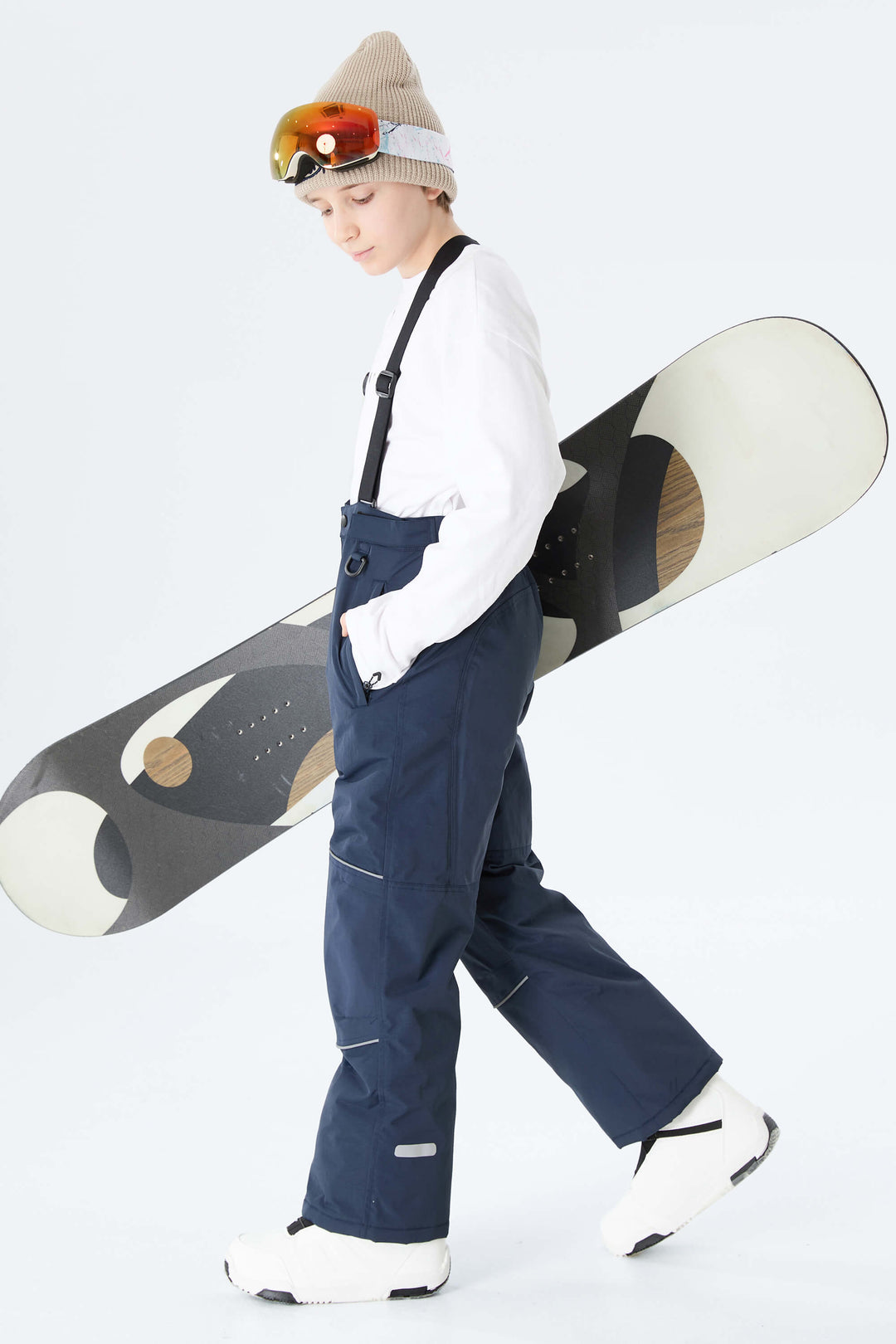 Boys' Off White Reflective Piping Insulated Snow Pants