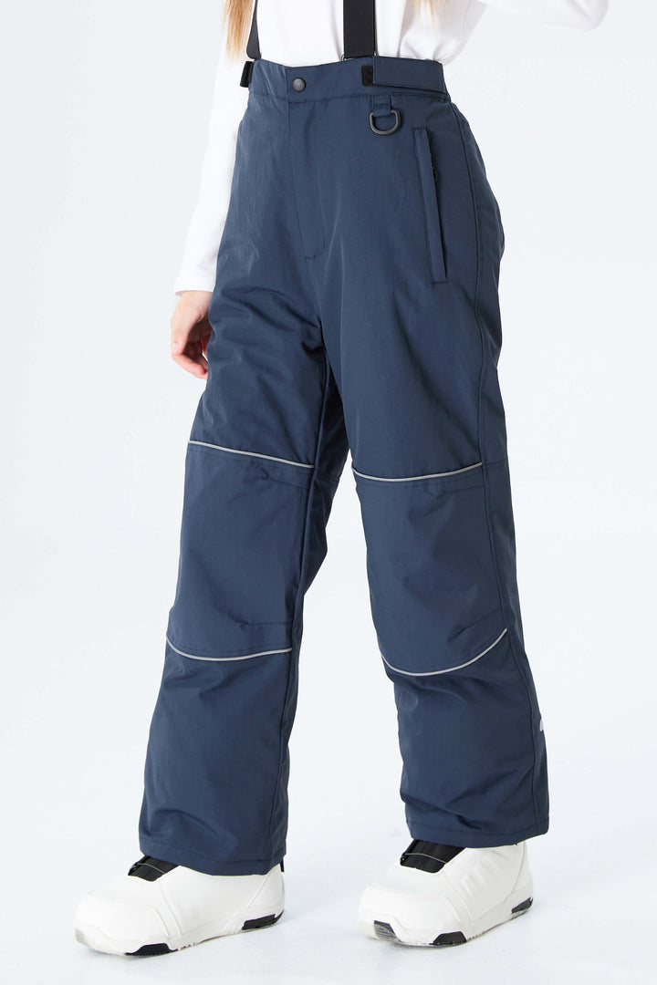 Girls' Black Reflective Piping Insulated Snow Pants