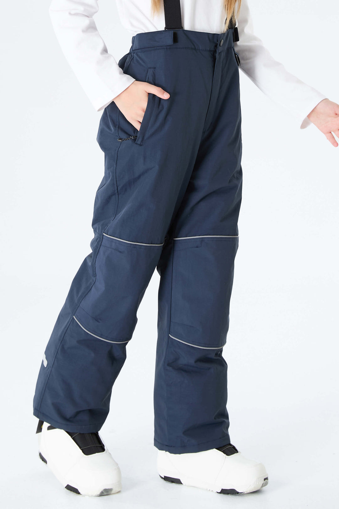 Girls' Gray Reflective Piping Insulated Snow Pants
