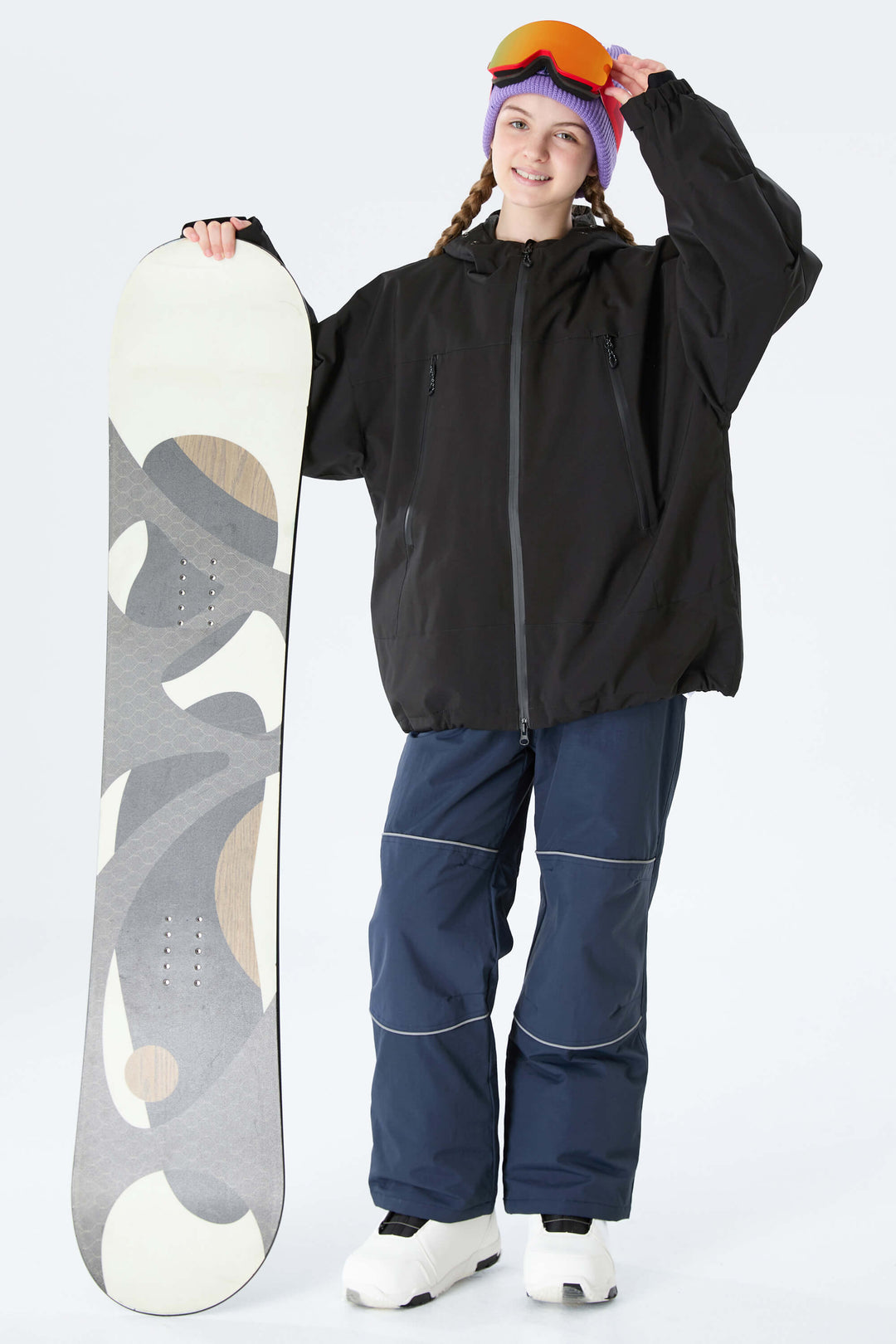 Girls' Black Reflective Piping Insulated Snow Pants