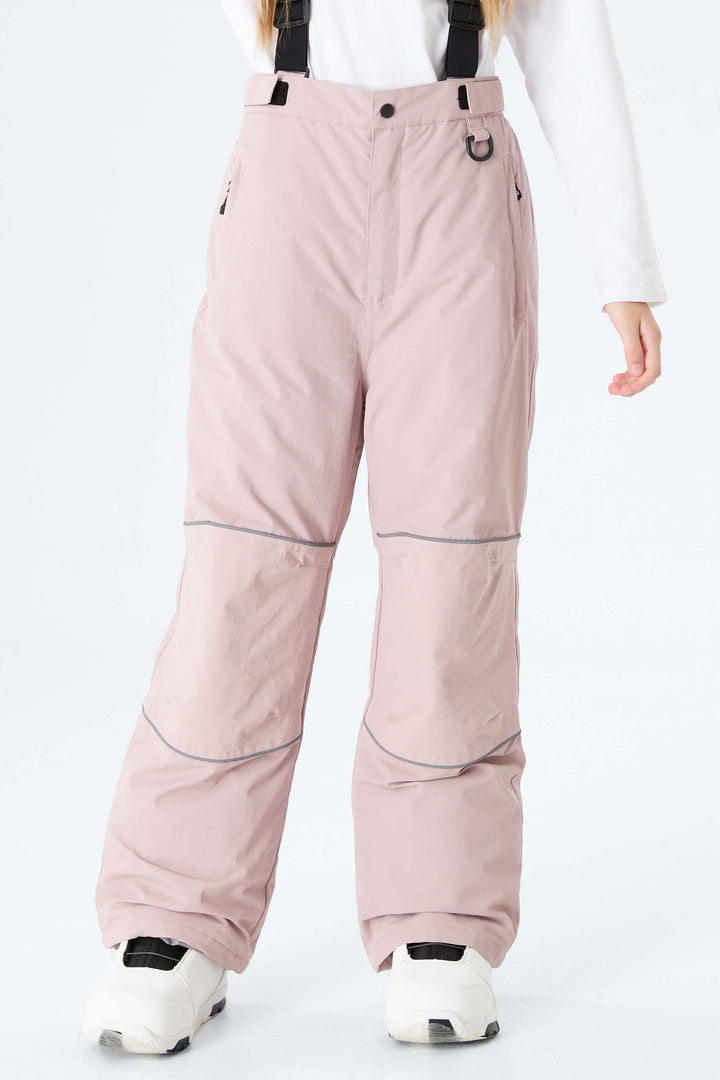 Girls' Black Reflective Piping Insulated Snow Pants
