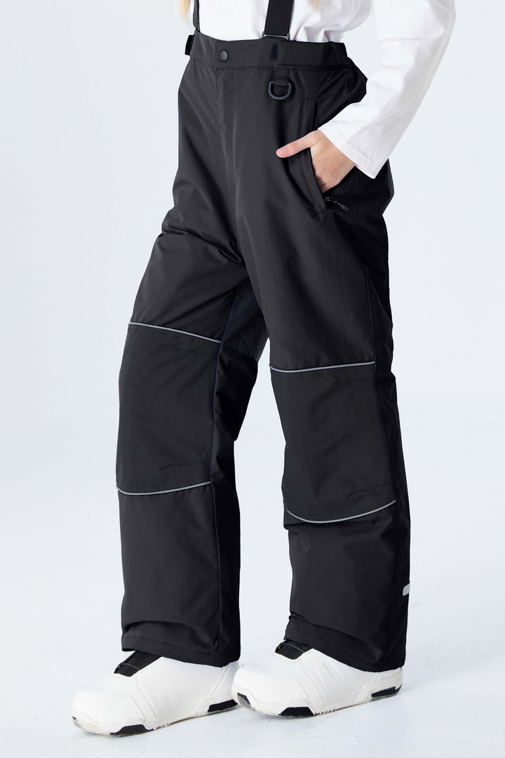 Girls' Black Reflective Insulated Snow Pants