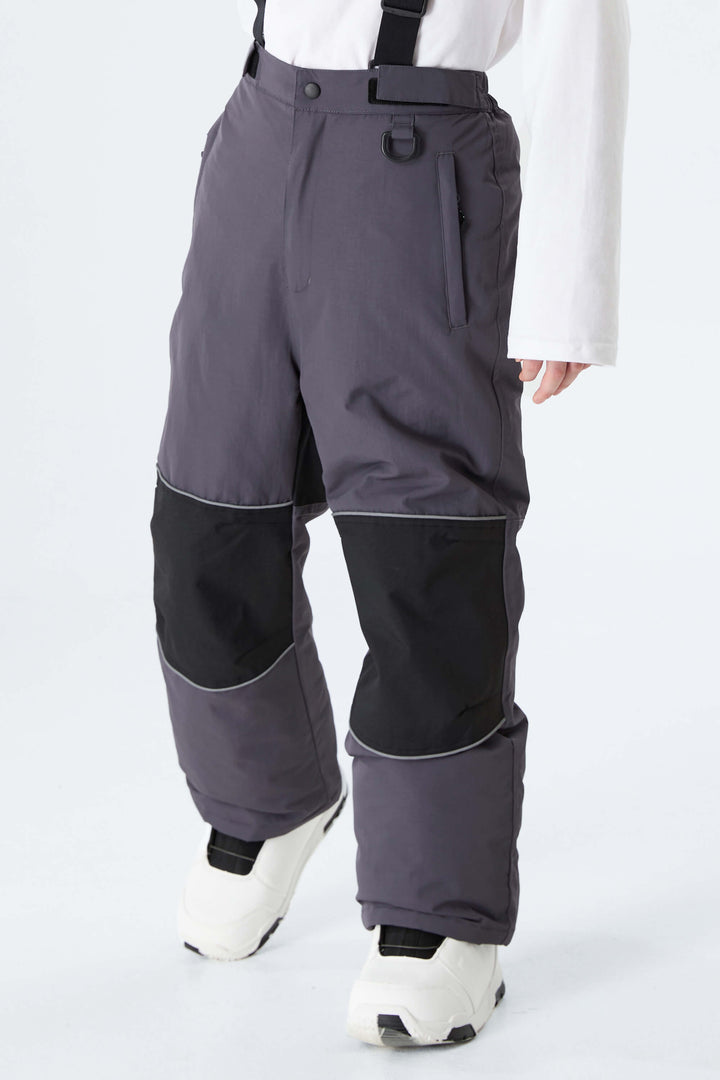 Boys' Gray Color-Block Reflective Insulated Snow Pants