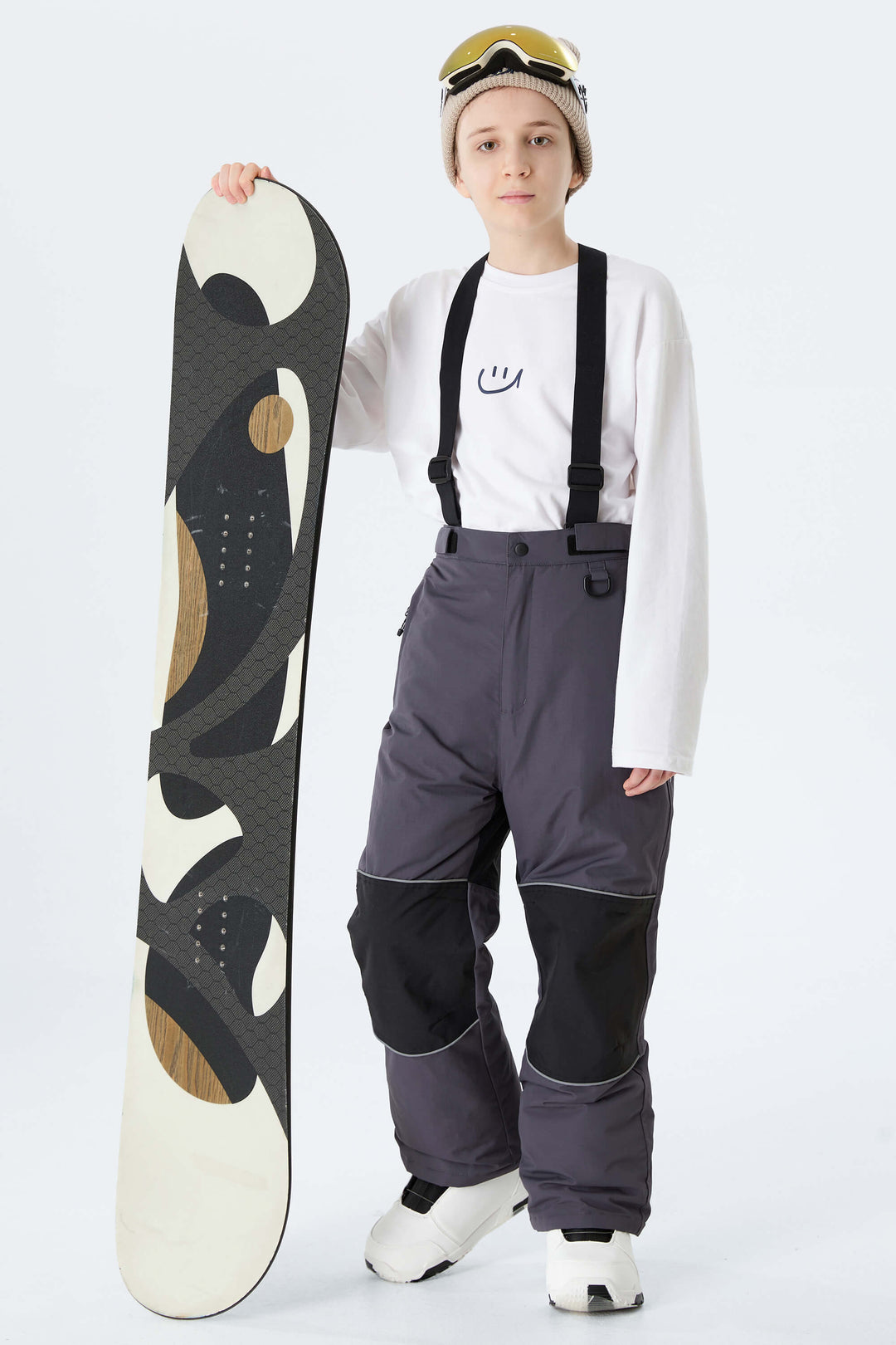 Boys' Gray Color-Block Reflective Insulated Snow Pants