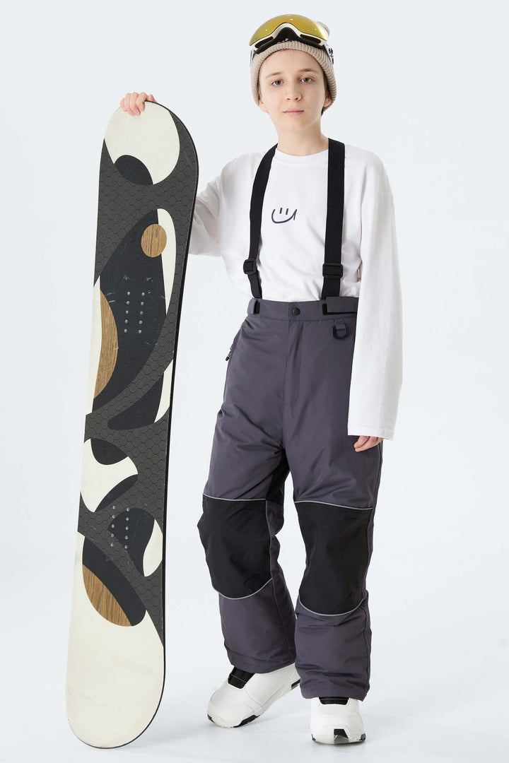 Boys' Gray Color-Block Reflective Insulated Snow Pants
