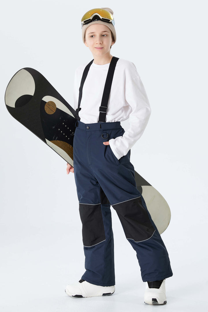 Boys' Gray Color-Block Reflective Insulated Snow Pants