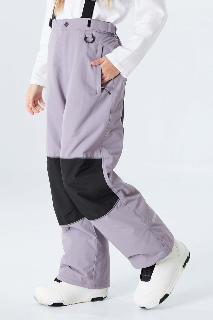 Girls' Lavender Color-Block Reflective Insulated Snow Pants