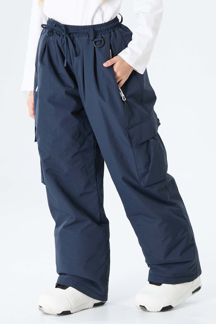 Girls' Navy Blue Utility Baggy Insulated Snow Pants