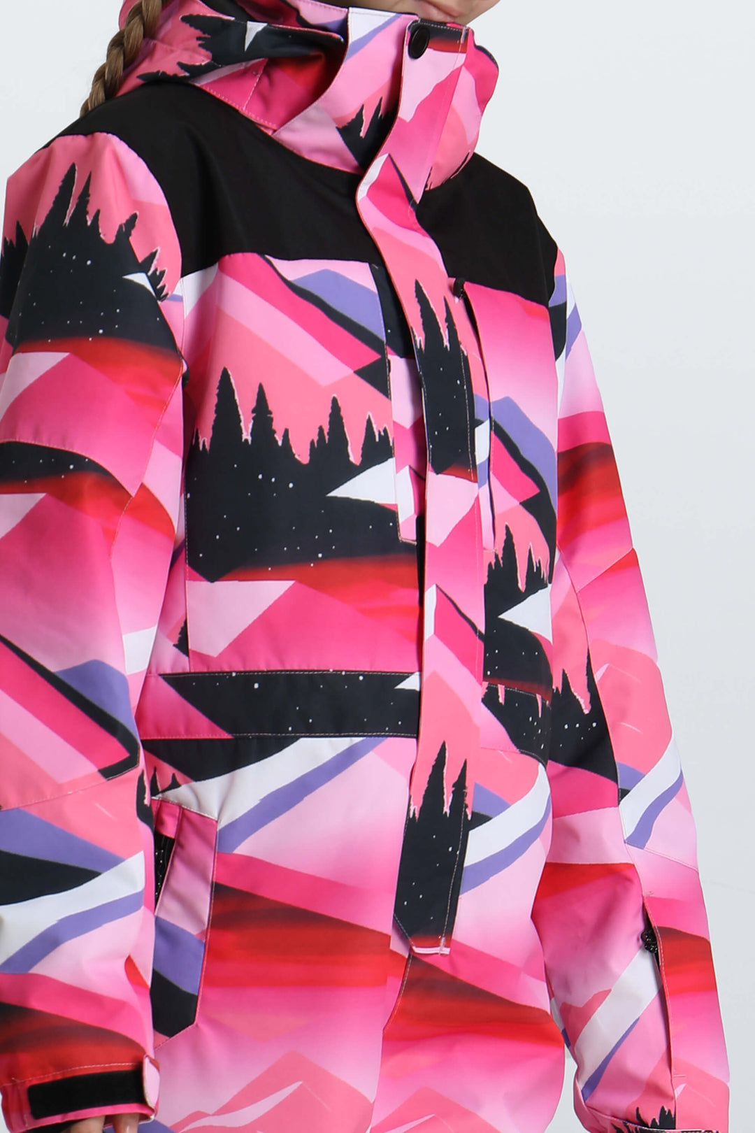 Girls' Pink Mountain Contrast-Panel Insulated One-Piece Ski Suit
