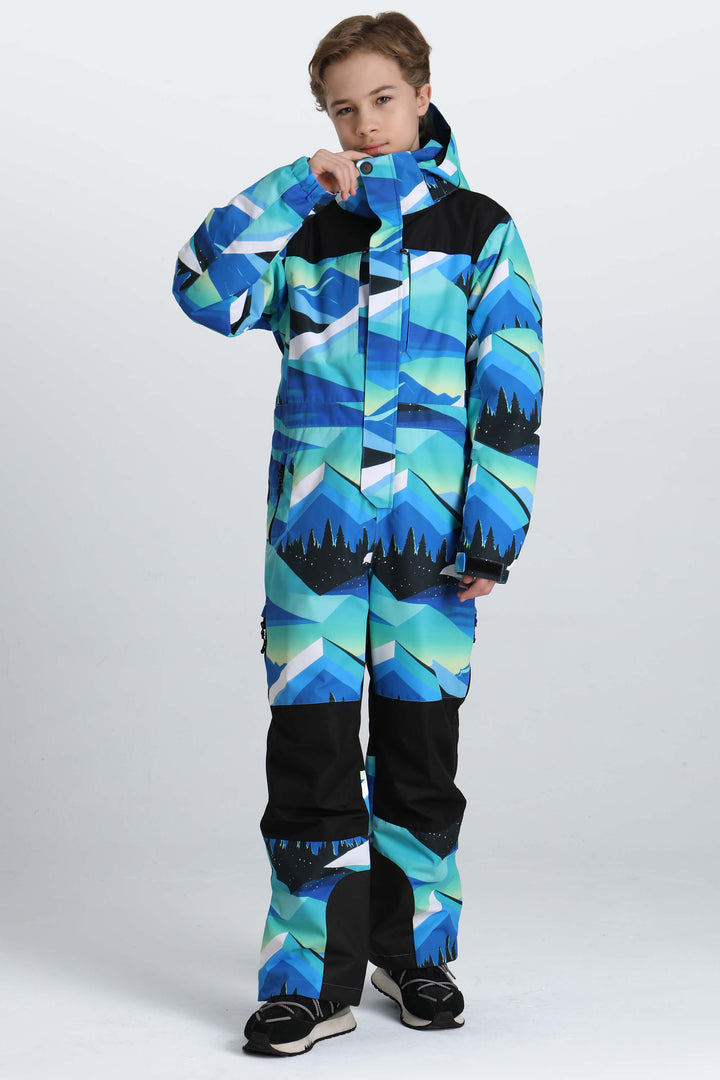 Boys' Off White Contrast-Panel Insulated One-Piece Ski Suit