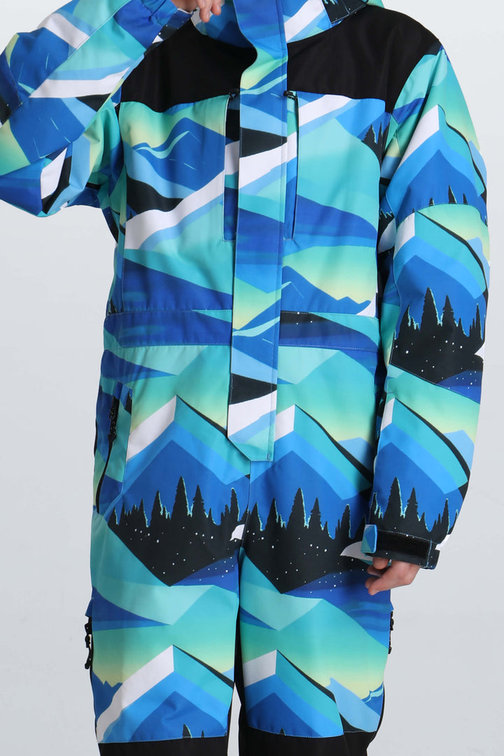 Boys' Blue Mountain Contrast-Panel Insulated One-Piece Ski Suit