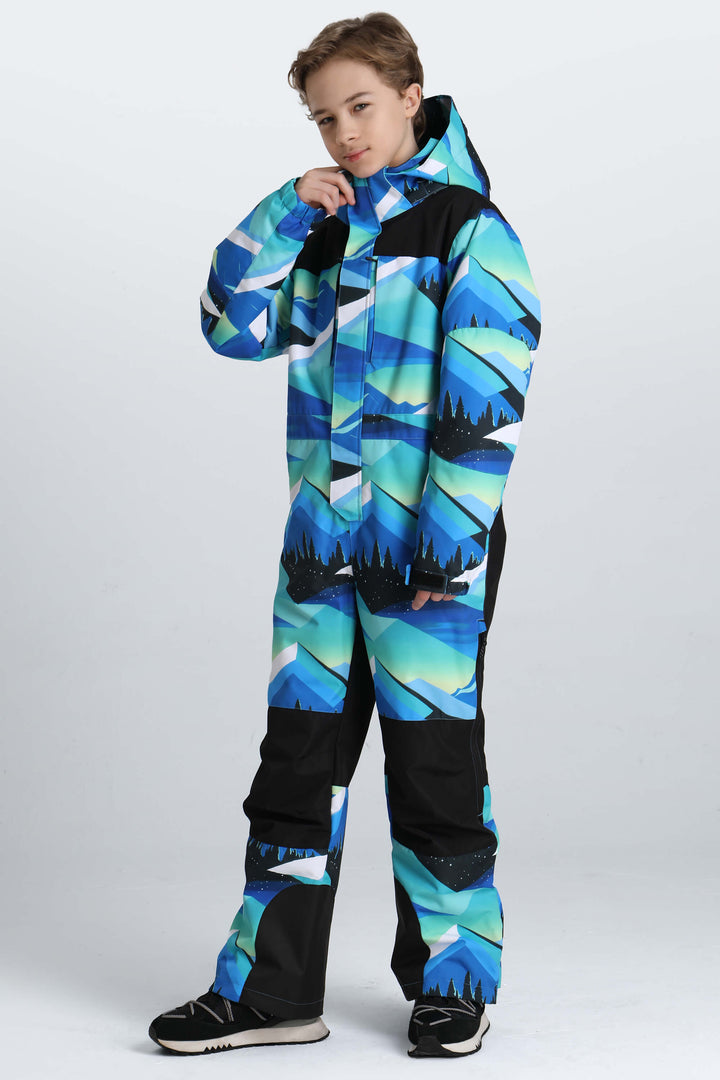 Boys' Off White Contrast-Panel Insulated One-Piece Ski Suit