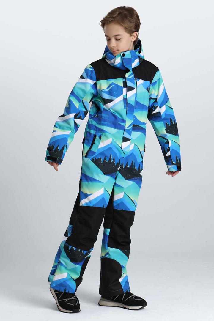 Boys' Khaki Contrast-Panel Insulated One-Piece Ski Suit