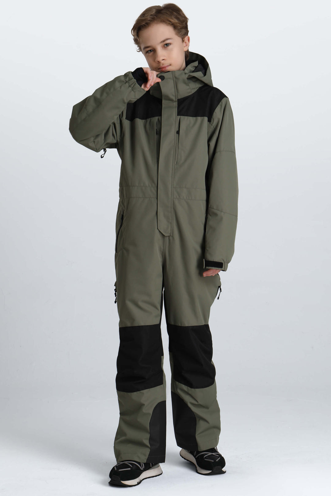 Boys' Off White Contrast-Panel Insulated One-Piece Ski Suit