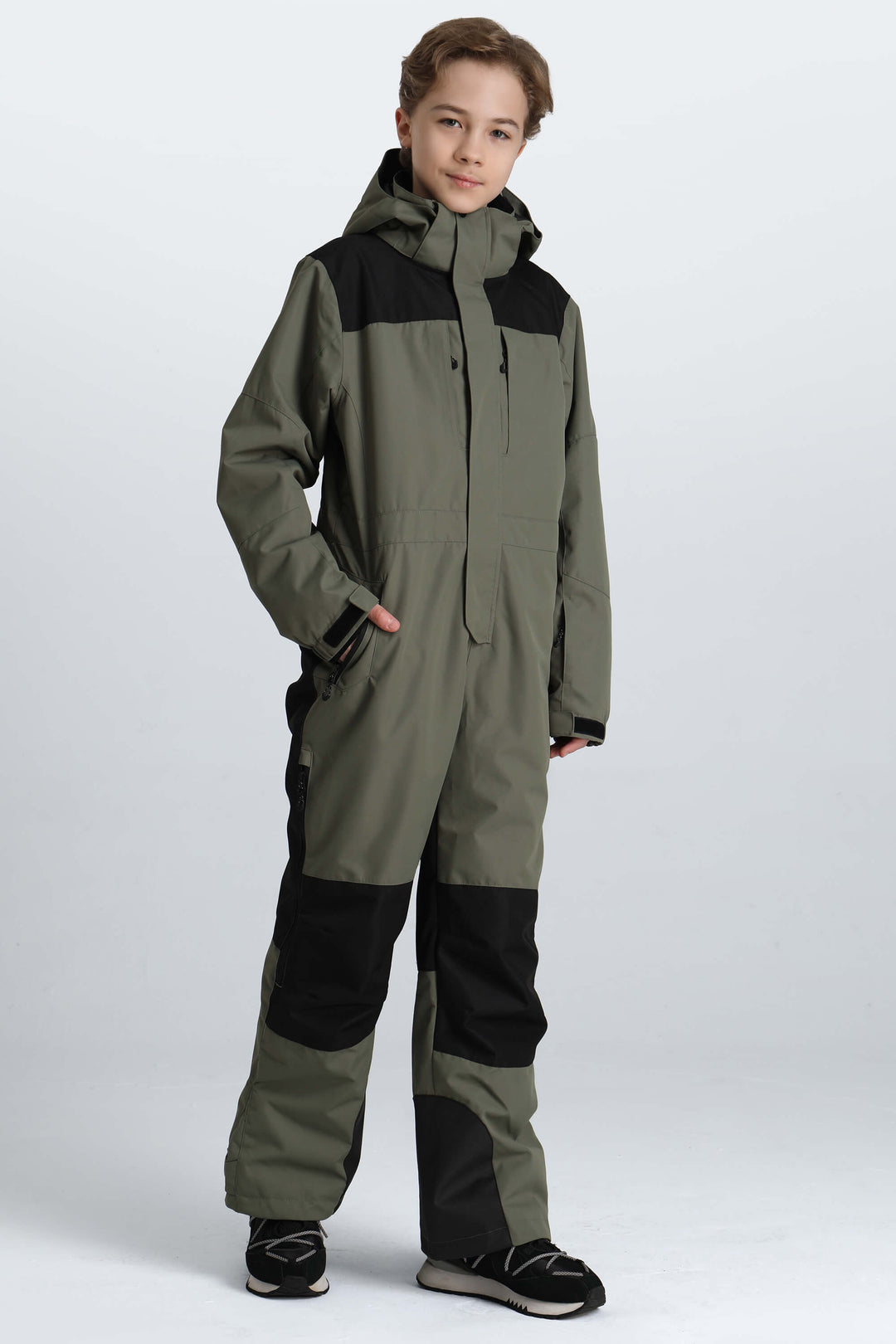 Boys' Off White Contrast-Panel Insulated One-Piece Ski Suit