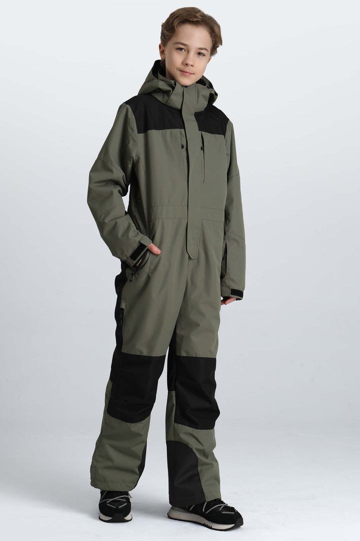 Boys' Off White Contrast-Panel Insulated One-Piece Ski Suit