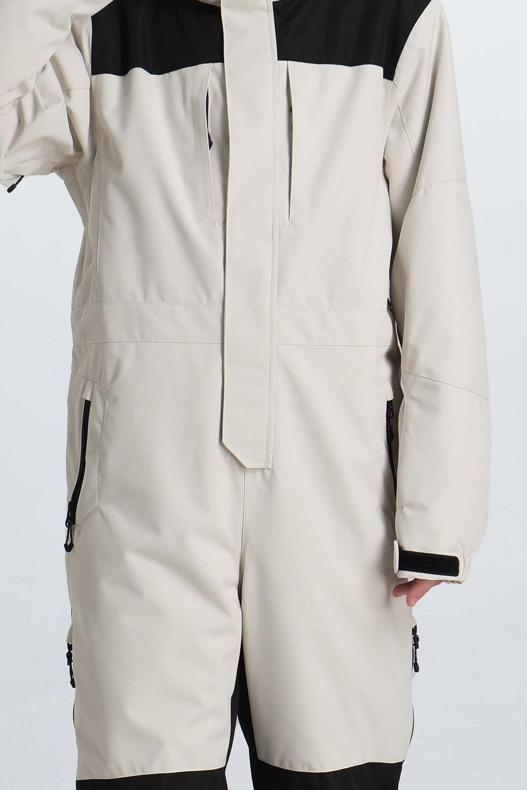 Boys' Off White Contrast-Panel Insulated One-Piece Ski Suit