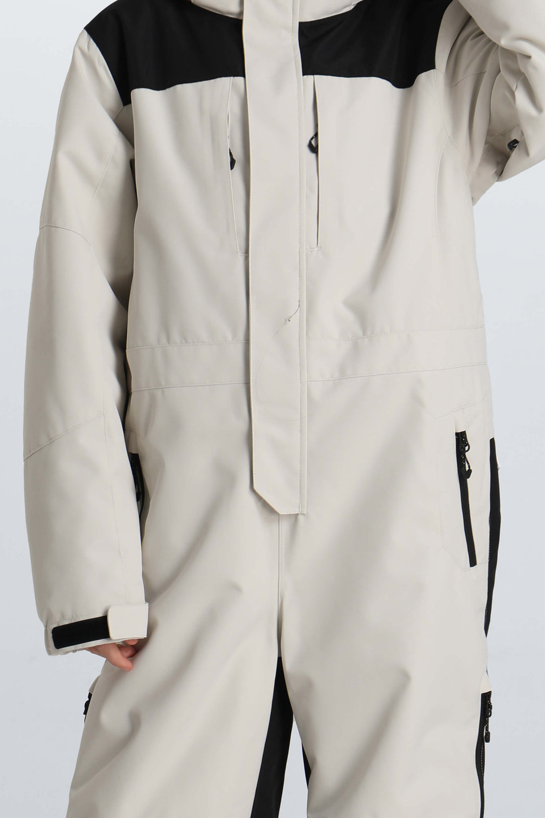 Girls' Off White Contrast-Panel Insulated One-Piece Ski Suit