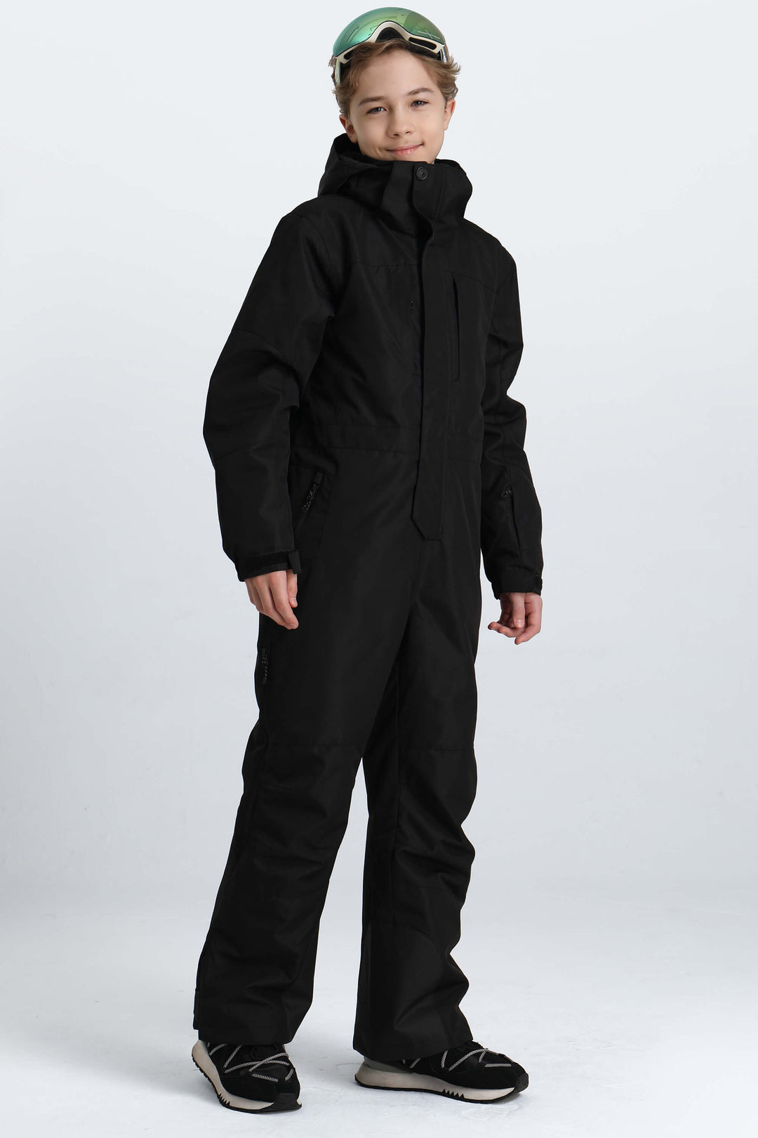 Boys' Off White Contrast-Panel Insulated One-Piece Ski Suit