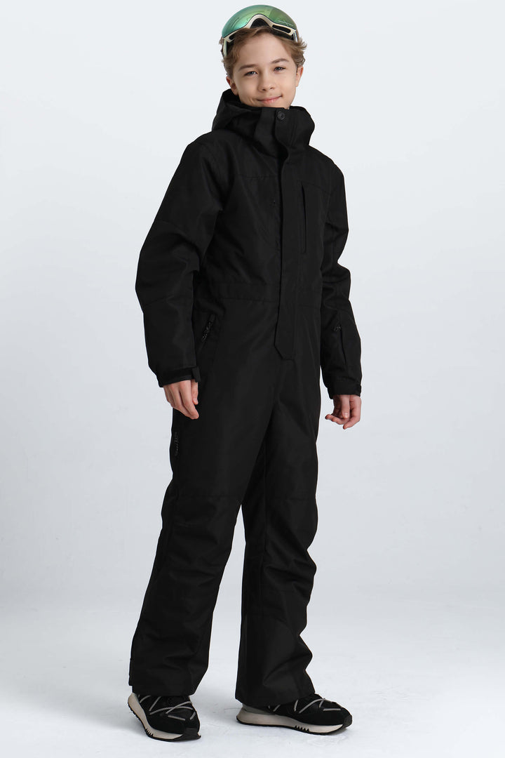 Boys' Off White Contrast-Panel Insulated One-Piece Ski Suit