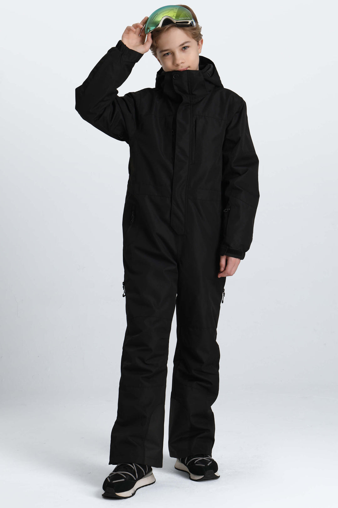 Boys' Black Contrast-Panel Insulated One-Piece Ski Suit