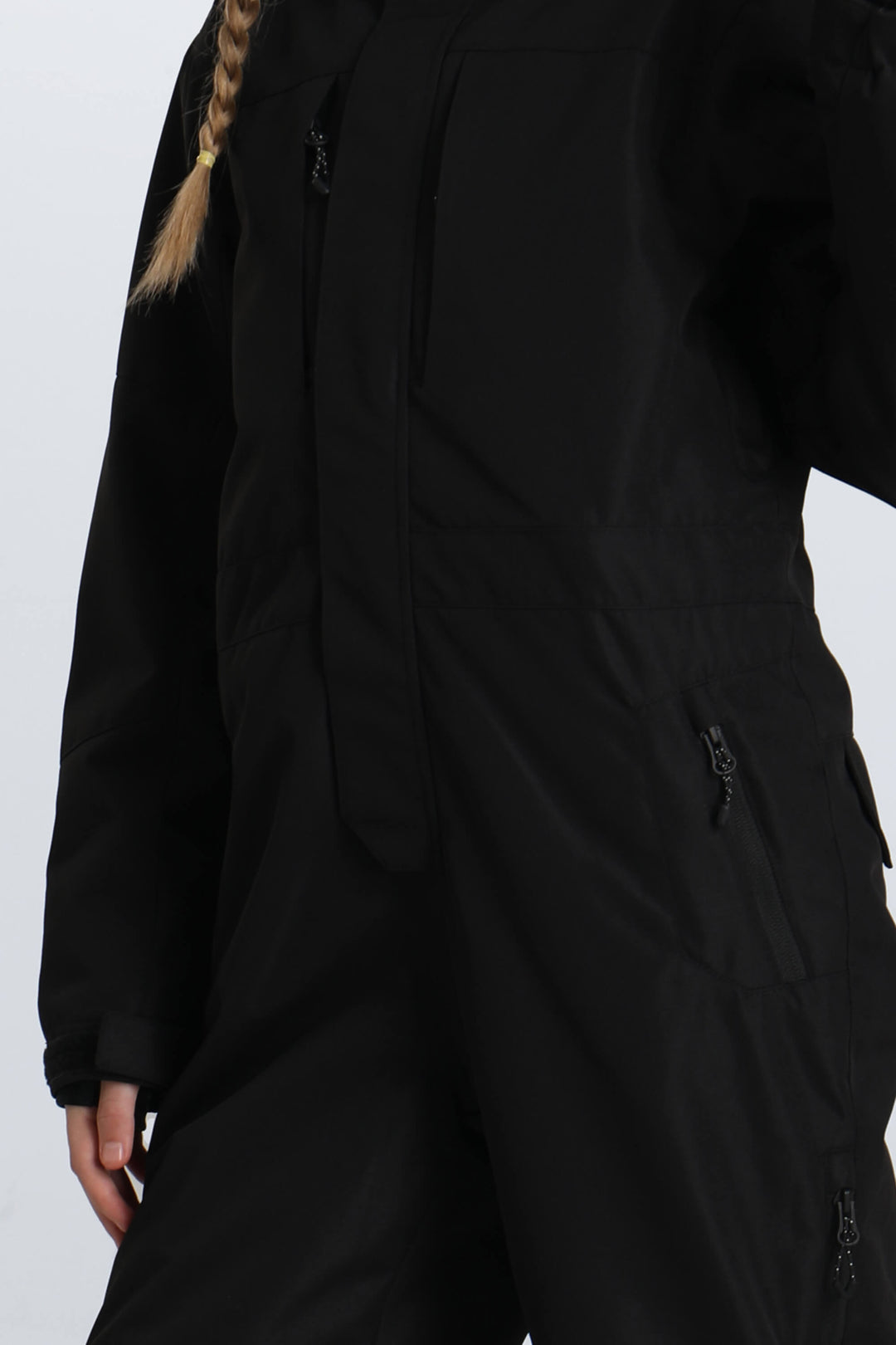 Girls' Black Contrast-Panel Insulated One-Piece Ski Suit