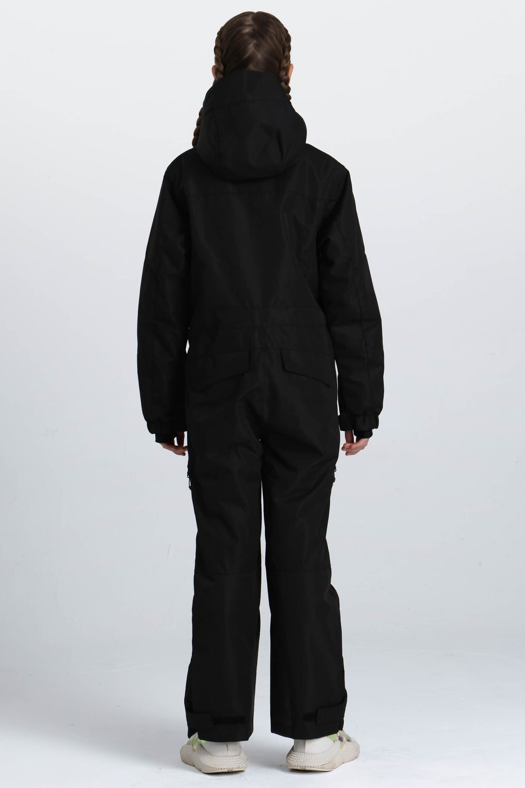 Girls' Black Contrast-Panel Insulated One-Piece Ski Suit