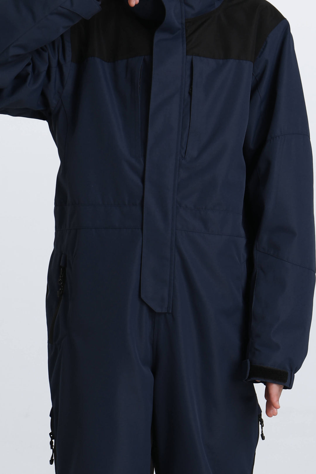 Boys' Navy Blue Contrast-Panel Insulated One-Piece Ski Suit