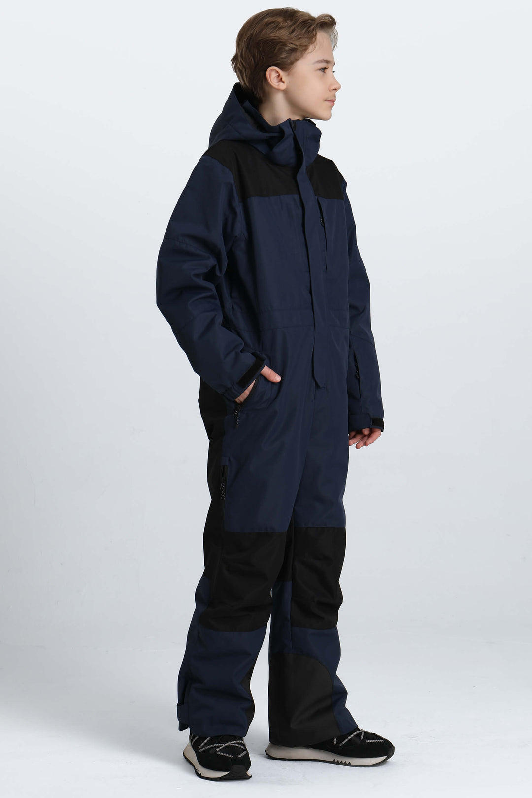 Boys' Off White Contrast-Panel Insulated One-Piece Ski Suit