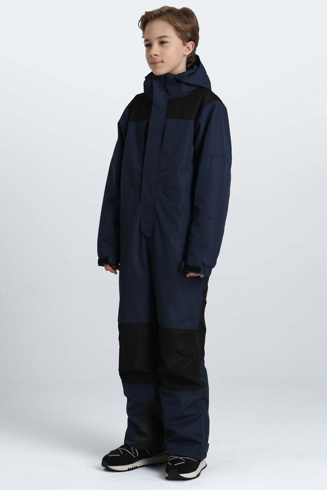 Boys' Navy Blue Contrast-Panel Insulated One-Piece Ski Suit