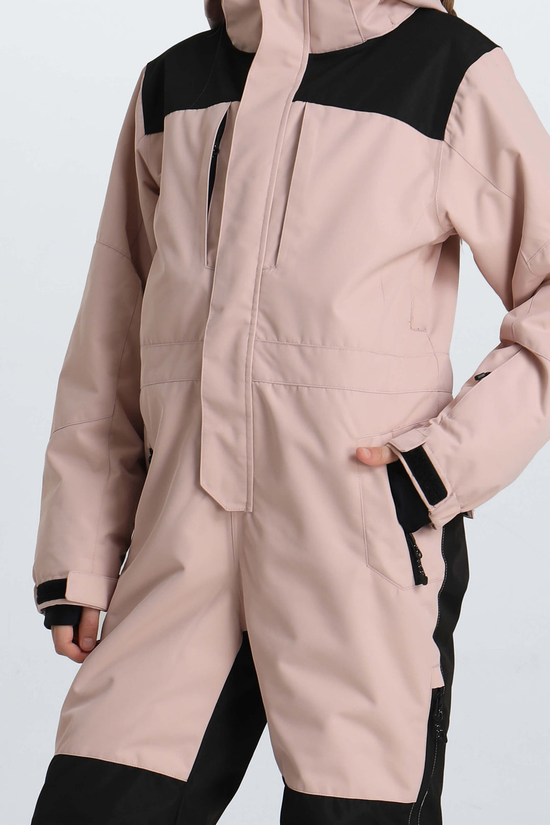Girls' Pink Contrast-Panel Insulated One-Piece Ski Suit