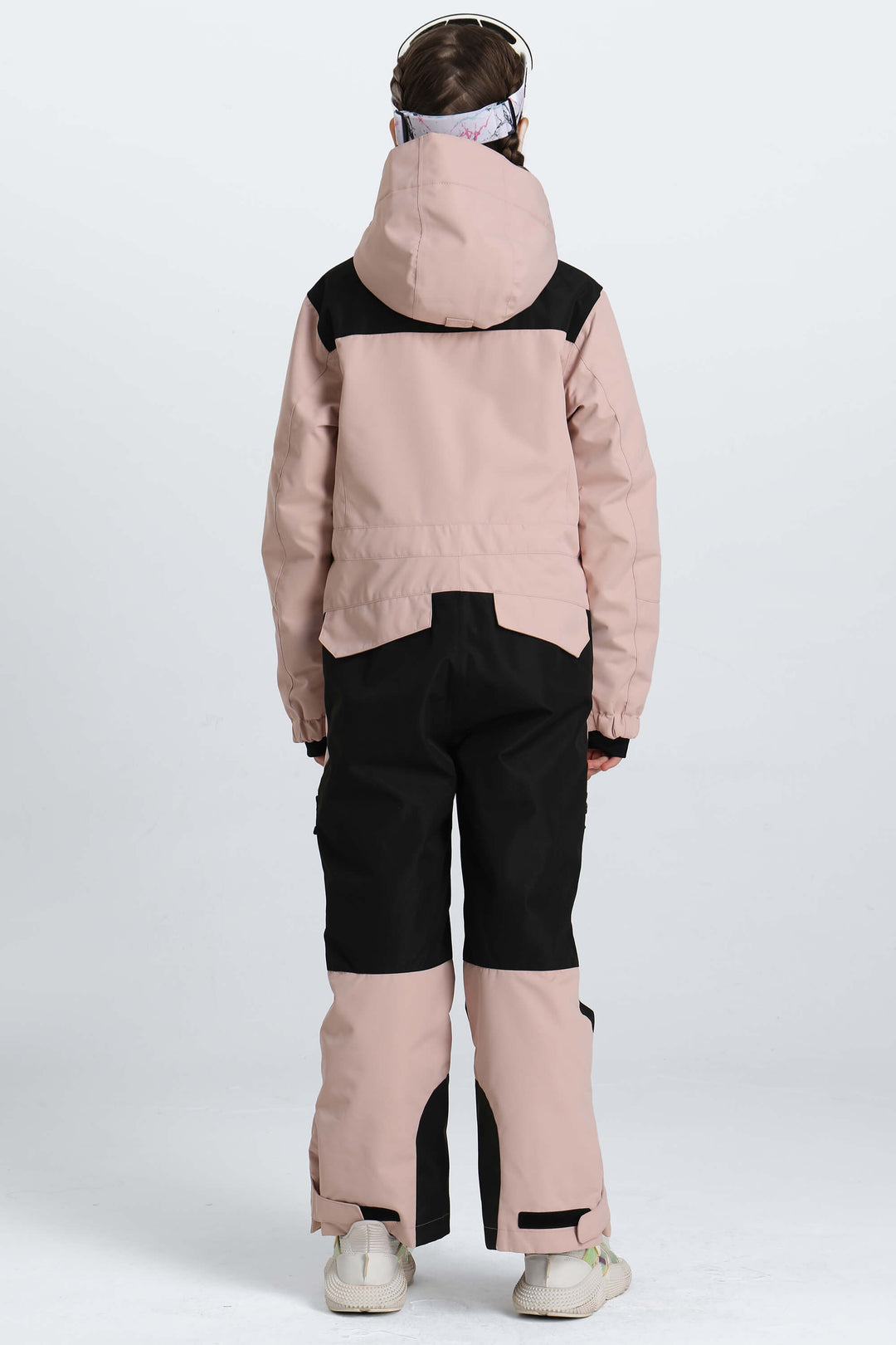 Girls' Pink Contrast-Panel Insulated One-Piece Ski Suit