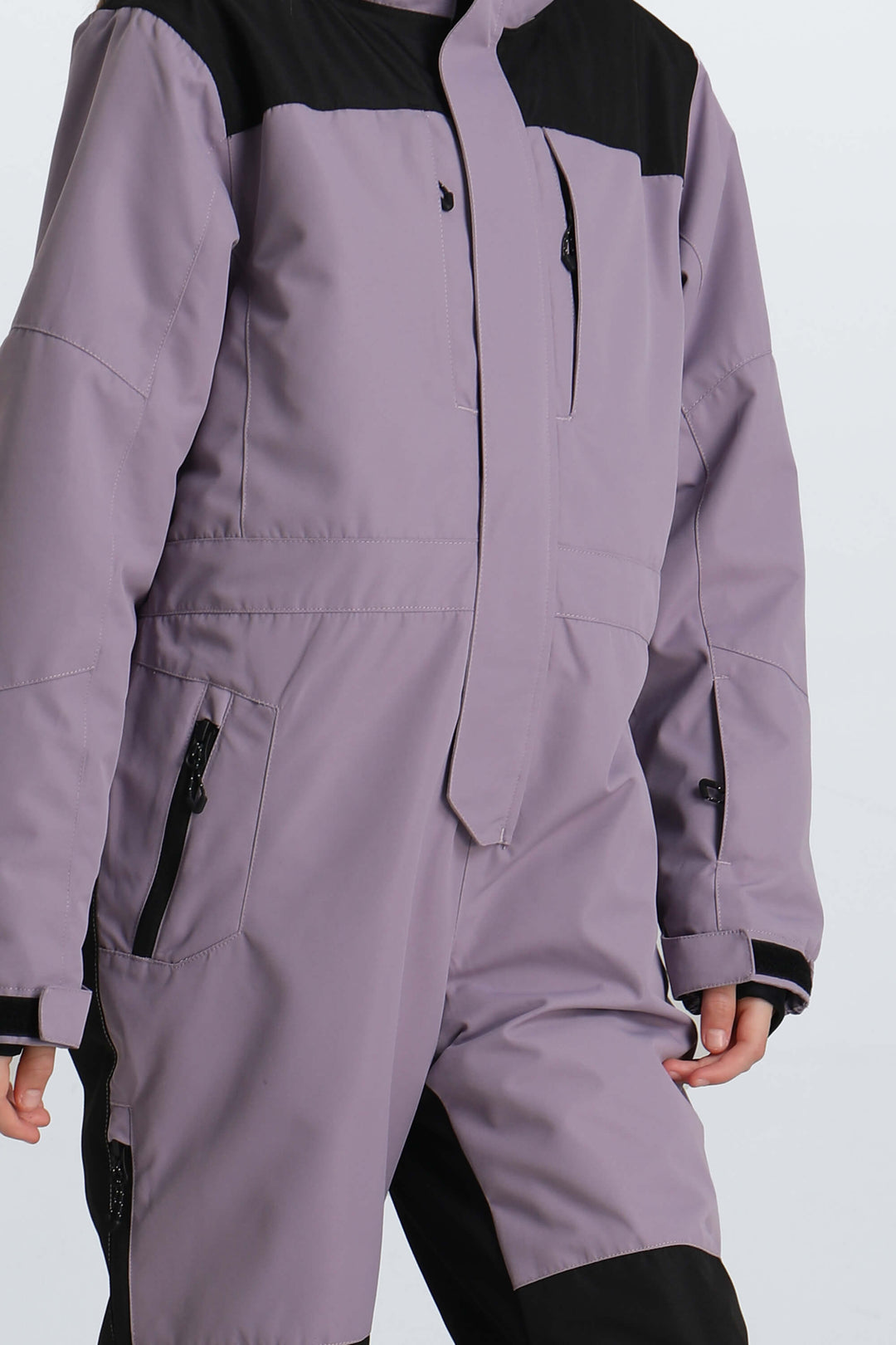Girls' Lavender Contrast-Panel Insulated One-Piece Ski Suit