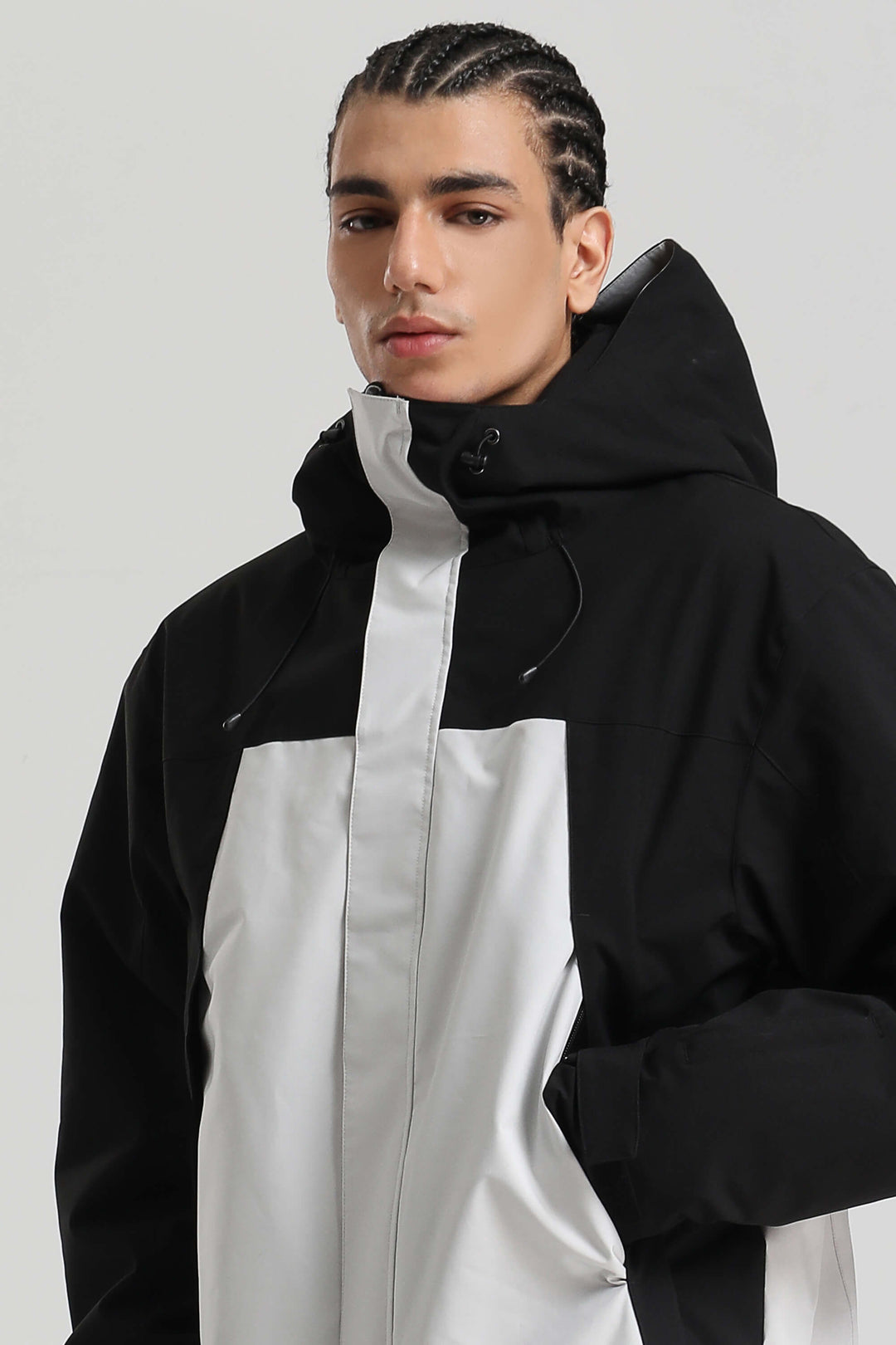 メンズ ブラック＆ホワイト 断熱カラーブロック ユーティリティバギーワンピーススキースーツ