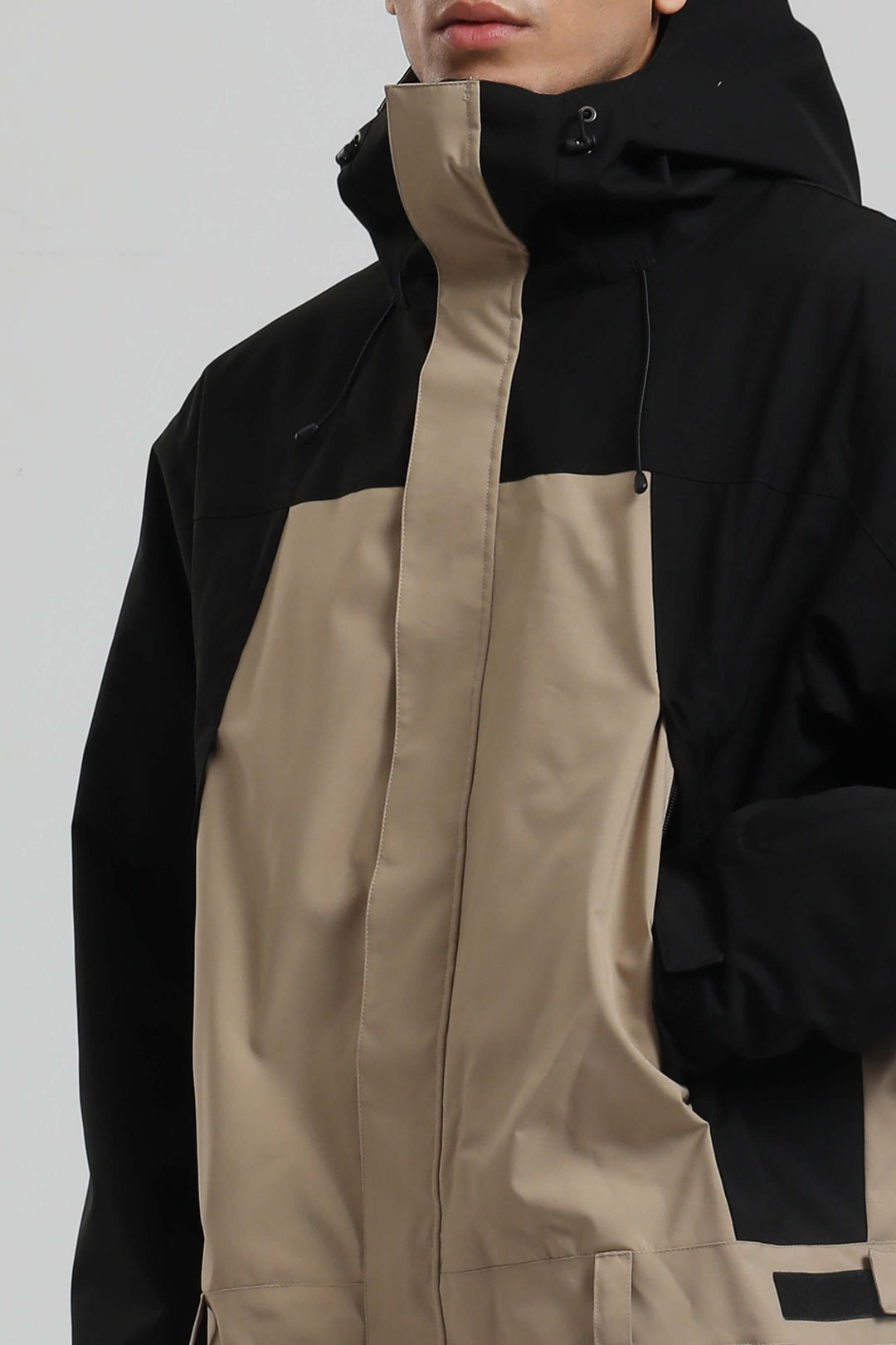 メンズ ブラック＆カーキ 断熱カラーブロック ユーティリティバギーワンピーススキースーツ